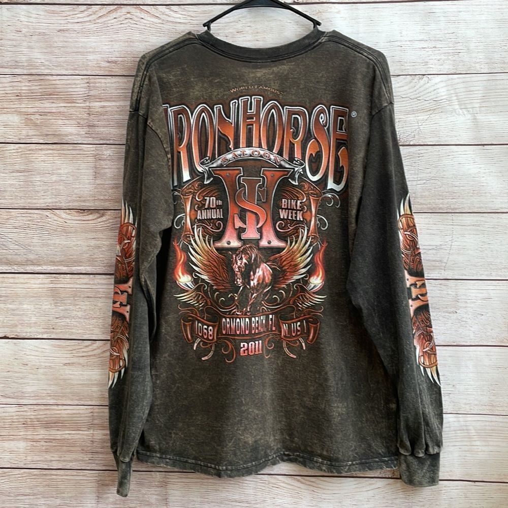 IRONHORSE SALOON 2011 BIKE WEEK GRAPHIC TSHIRT IN BROWN - Picture 2 of 8